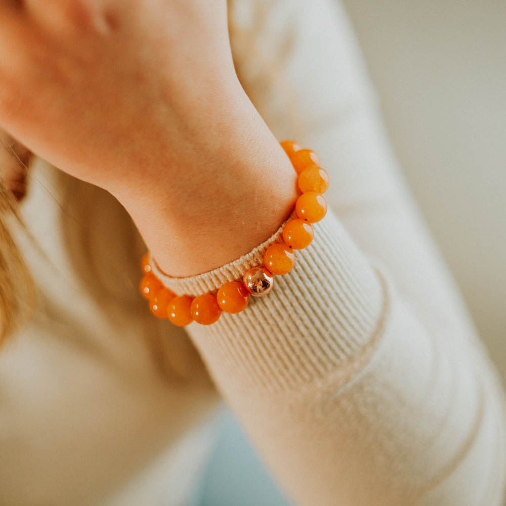Vibrant you Orange Coral beaded braclelet 10 MM Aura Love yourself